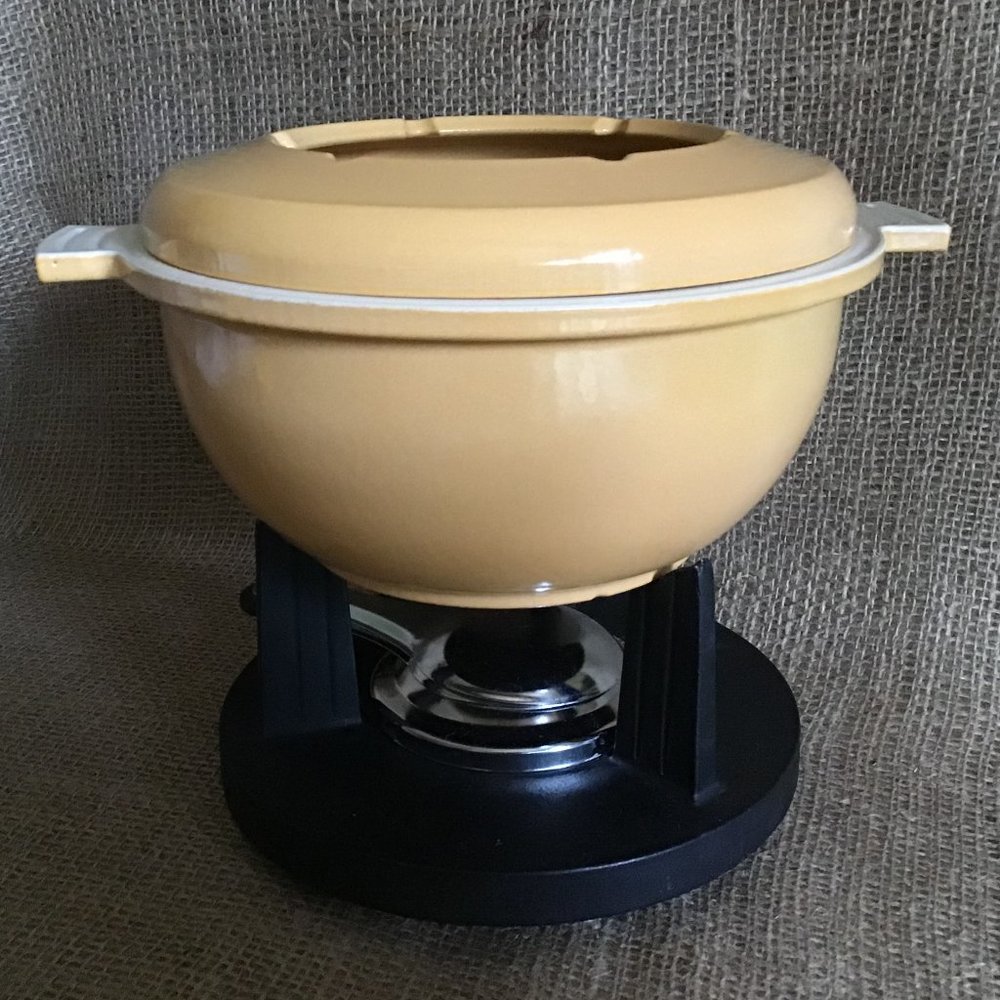 Cast Iron Enamel  Fondue Set with Cast Iron Stand
